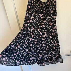 Floral Black Dress with Pink and White Flowers